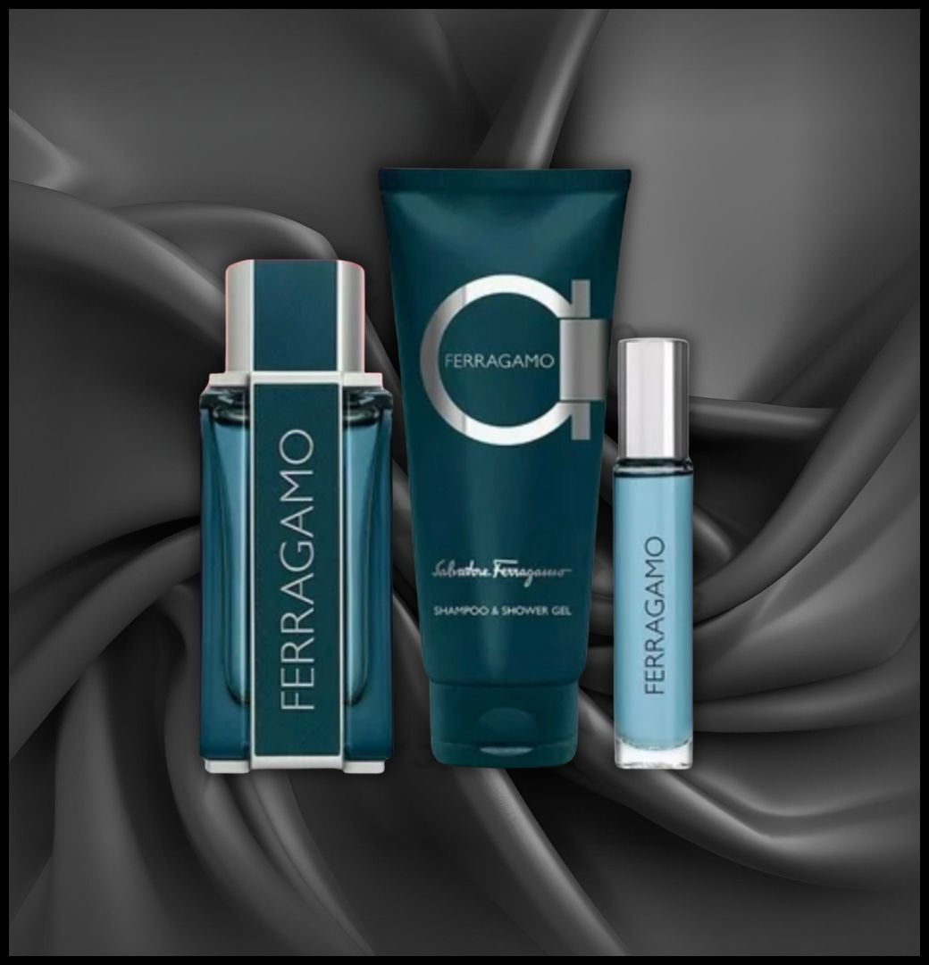 KIT FERRAGAMO INTENSE LEATHER 3PC 3.4 EDP SPR (100ml), S/G, MINI