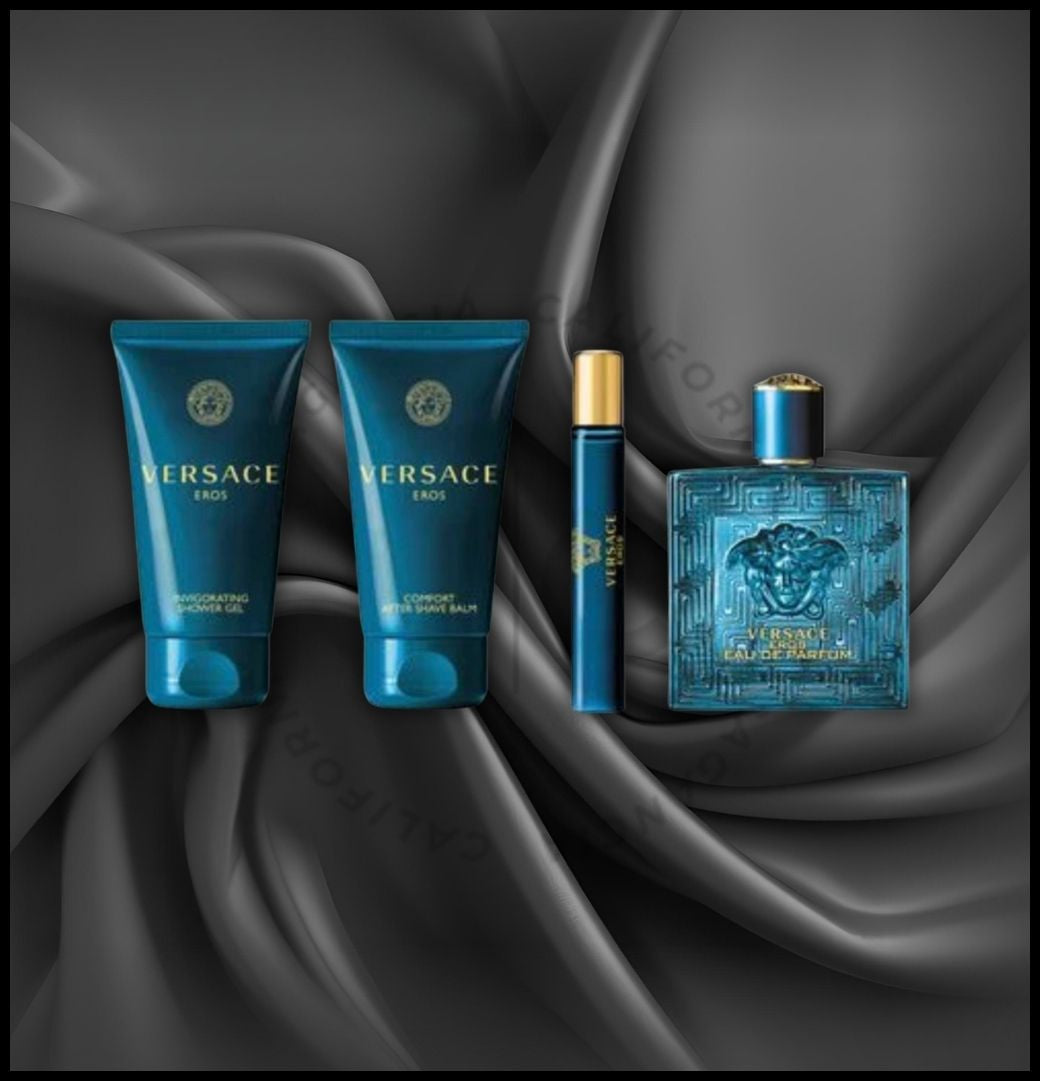 VERSACE EROS 4PC 3.4 EDP SPR, 2.5 S/G, 2.5 A/S BALM, MINI (M)
