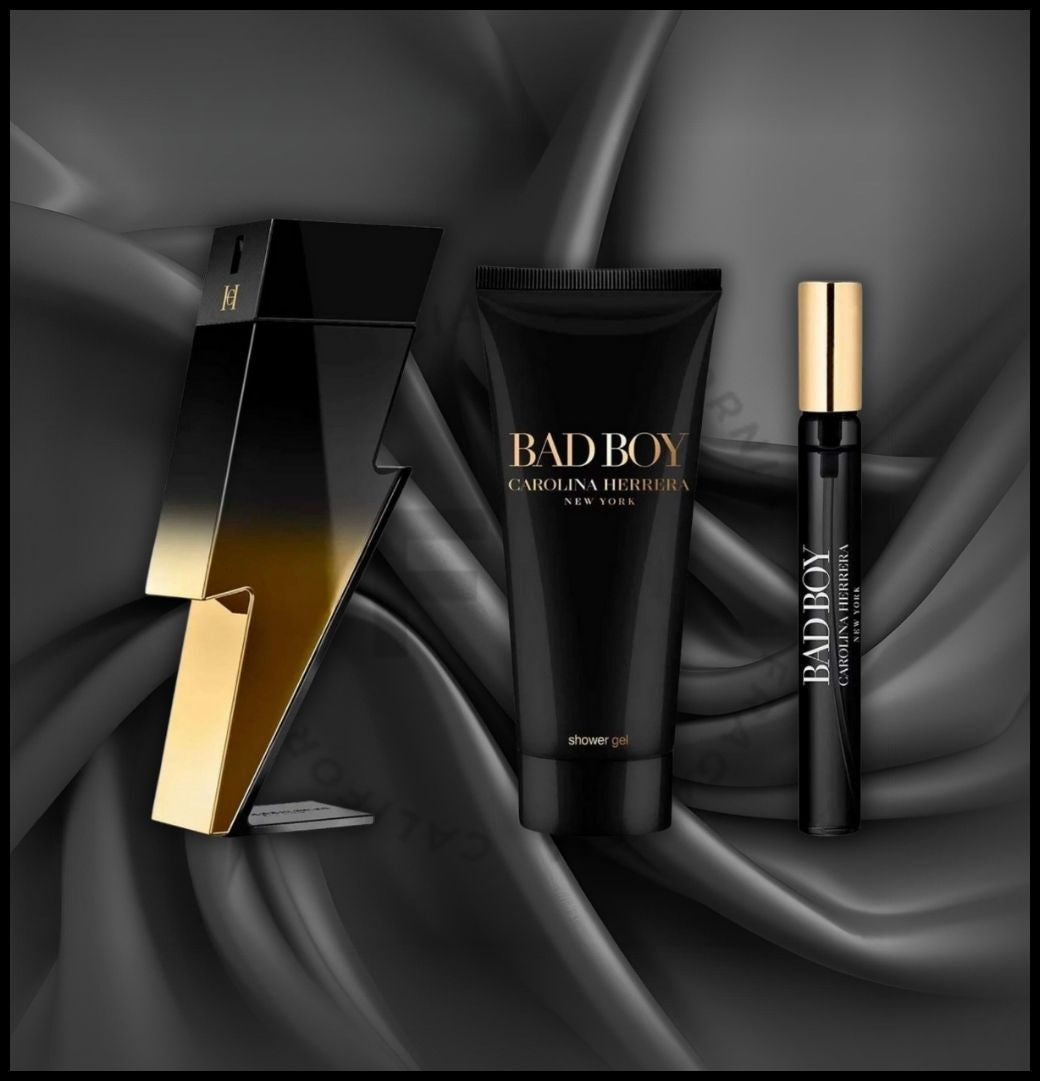 CAROLINA HERRERA BAD BOY EXTREME 3 PCS SET: 3.4 EAU DE PARFUM SPRAY + 0.34 EAU DE PARFUM SPRAY + 3.4 SHOWER GEL