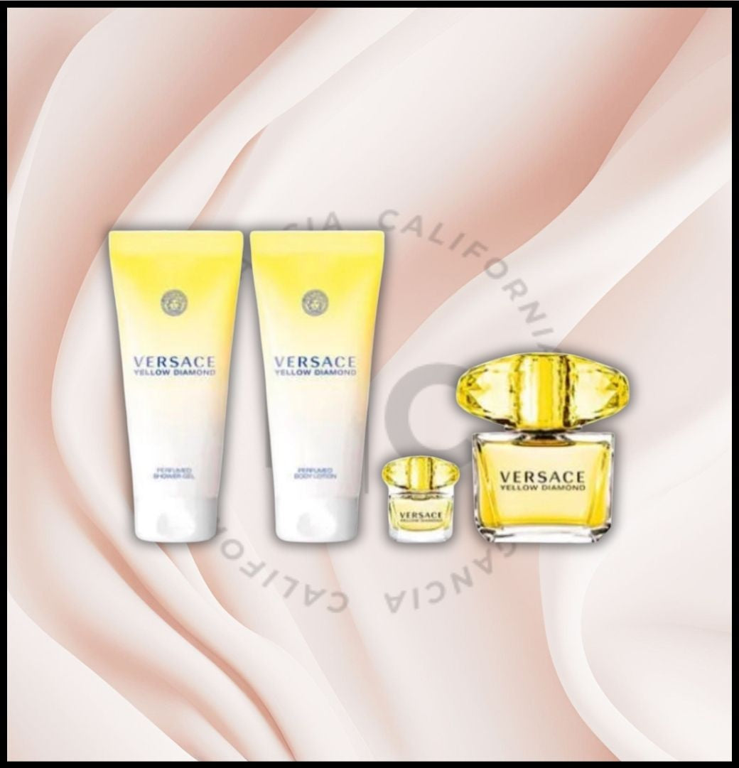 VERSACE YELLOW DIAMOND 4PC 3.0 EDT SPR, 3.4 B/L, 3.4 S/G, 5ML MINI (W)